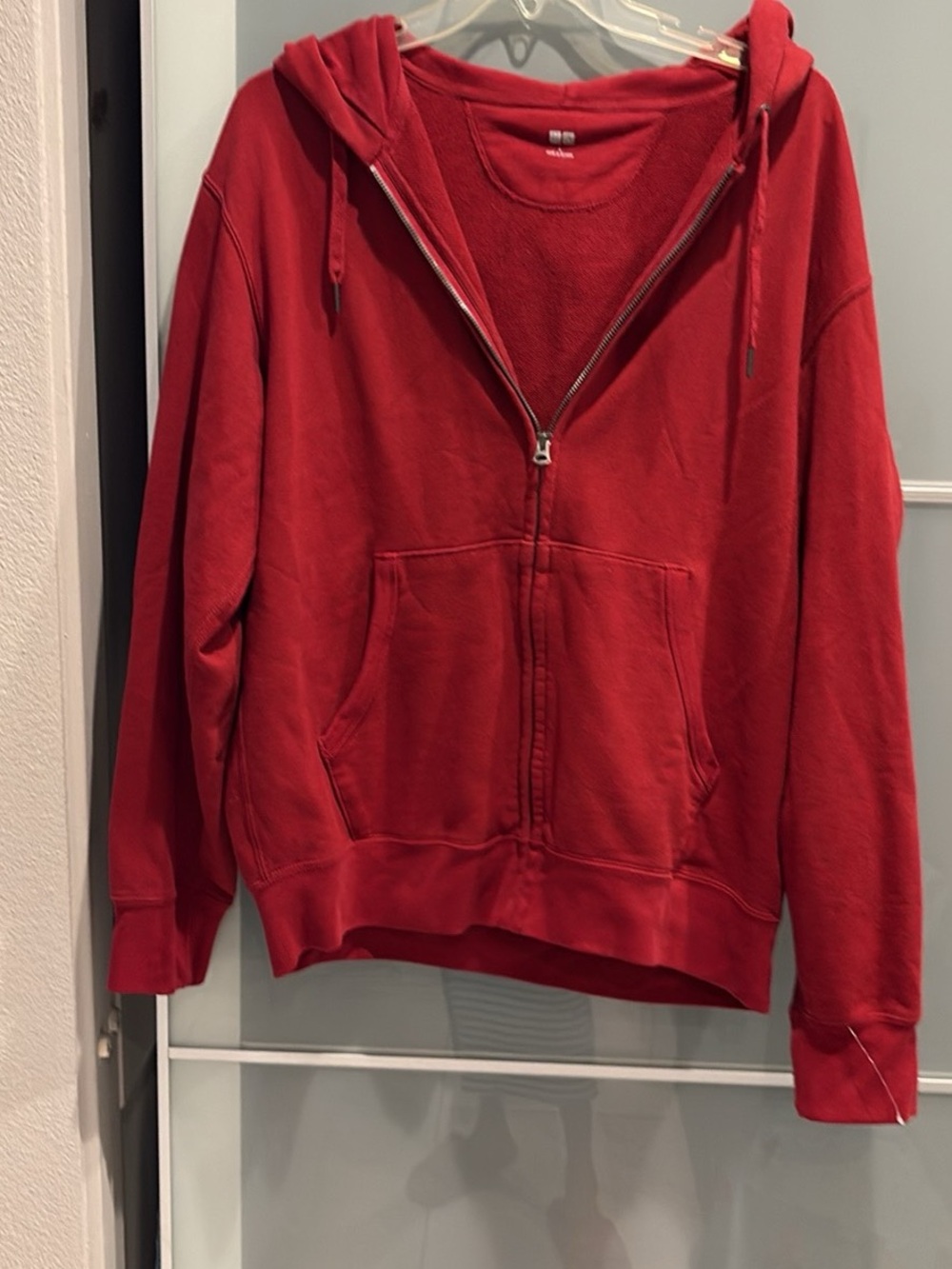 Uniqlo Men's Red Full-Zip Hoodie Sweatshirt
